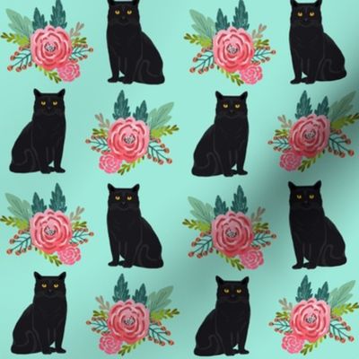 floral cats black cat cute painted vintage flowers florals