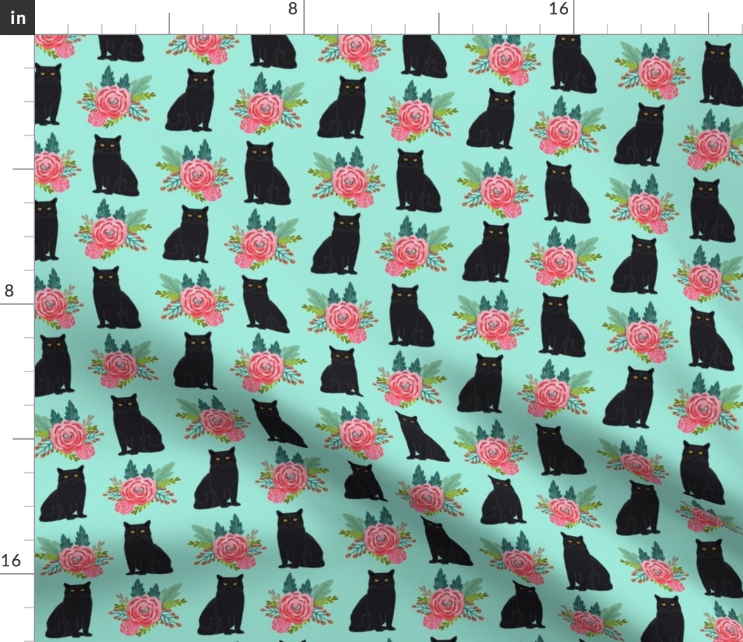 floral cats black cat cute painted vintage flowers florals