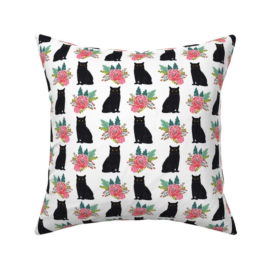 cat flowers black cat florals vintage Fabric | Spoonflower