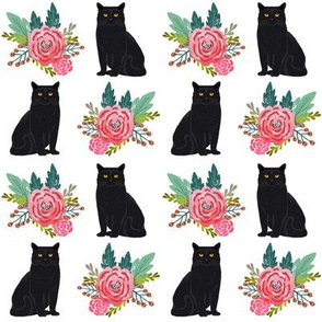 cat flowers black cat florals vintage painted flowers cute cat fabric for cat ladies 