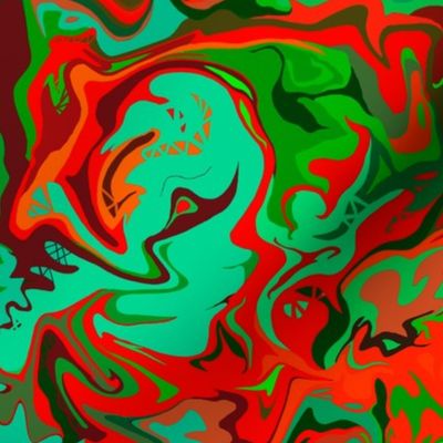 BN9 - MED - Abstract Marbled Mystery  in Greens - Turquoise - Orange - Maroon 