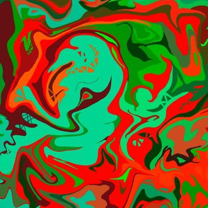 BN9 - MED - Abstract Marbled Mystery  in Greens - Turquoise - Orange - Maroon 