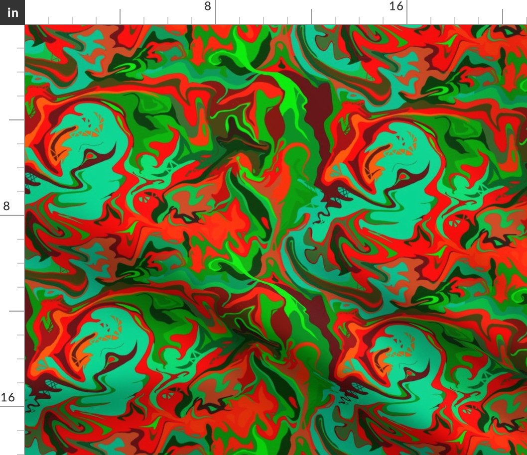 BN9 - MED - Abstract Marbled Mystery  in Greens - Turquoise - Orange - Maroon 