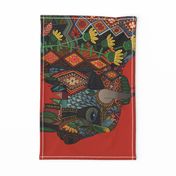 bison terracotta red tea towel