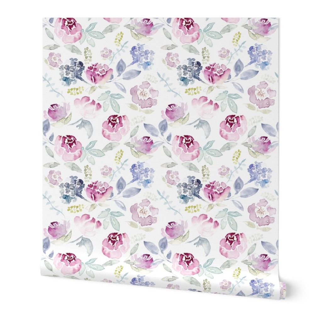 Watercolour Florals Vintage Faded Style on White SMALL