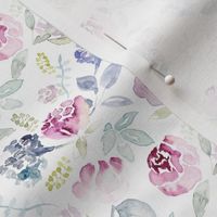 Watercolour Florals Vintage Faded Style on White SMALL