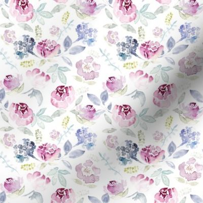 Watercolour Florals Vintage Faded Style on White SMALL