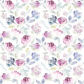 Watercolour Florals Vintage Faded Style on White SMALL