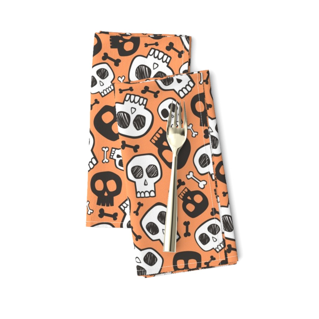 Skulls and Bones Halloween Black & White on Orange 