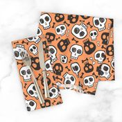 Skulls and Bones Halloween Black & White on Orange 