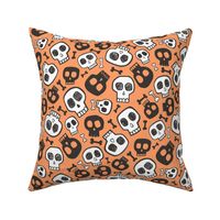 Skulls and Bones Halloween Black & White on Orange 
