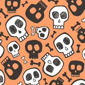 Skulls and Bones Halloween Black & White on Orange 