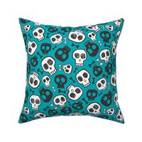 Skulls and Bones Halloween Black & White on Aqua Blue