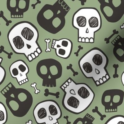 Skulls and Bones Halloween Black & White on Green