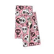 Skulls and Bones Halloween Black & White on Pink