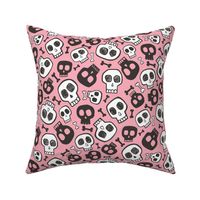 Skulls and Bones Halloween Black & White on Pink