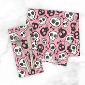 Skulls and Bones Halloween Black & White on Pink