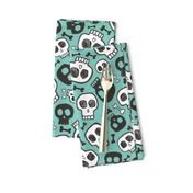 Skulls and Bones Halloween Black & White on Mint Green