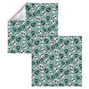 Skulls and Bones Halloween Black & White on Mint Green