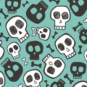 Skulls and Bones Halloween Black & White on Mint Green