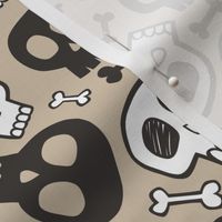 Skulls and Bones Halloween Black & White on Almond