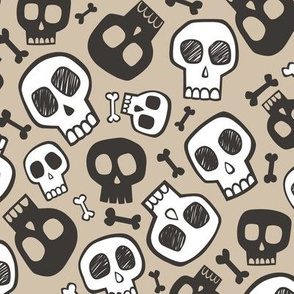 Skulls and Bones Halloween Black & White on Almond