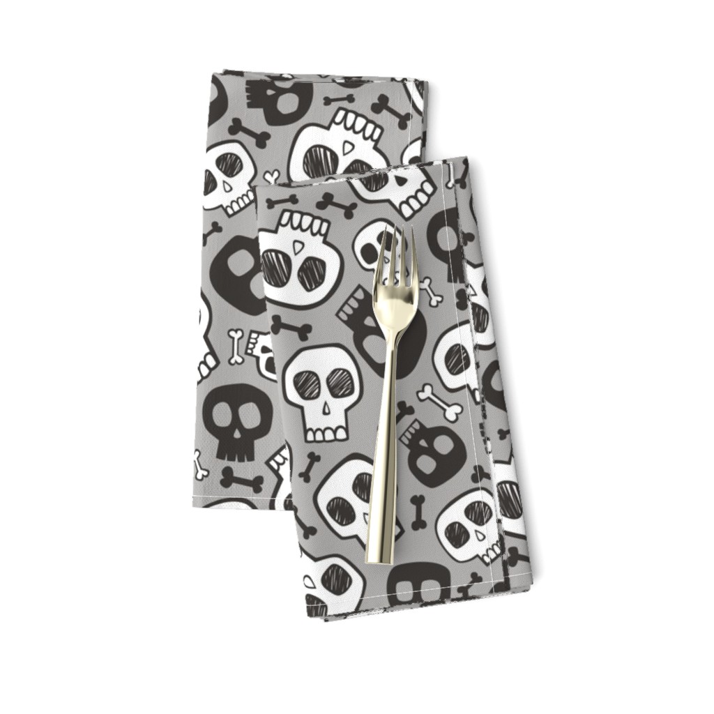 Skulls and Bones Halloween Black & White on Grey