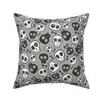 Skulls and Bones Halloween Black & White on Grey