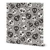 Skulls and Bones Halloween Black & White on Grey