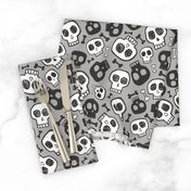 Skulls and Bones Halloween Black & White on Grey