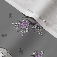 Deer Head Purple Flowers Floral on Dark Grey