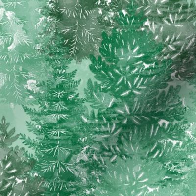 Summer Conifer Forest Watercolor Green