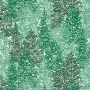 Summer Conifer Forest Watercolor Green