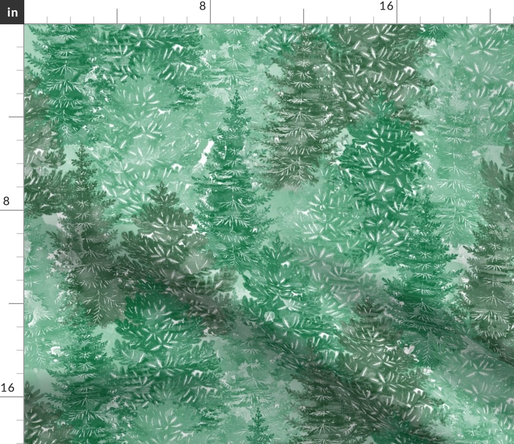 Summer Conifer Forest Watercolor Green