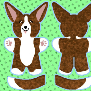 Kawaii Corgi plushie on green - brindle