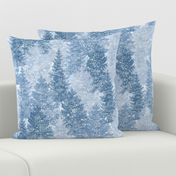 Winter Conifer Forest Watercolor Blue