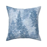Winter Conifer Forest Watercolor Blue