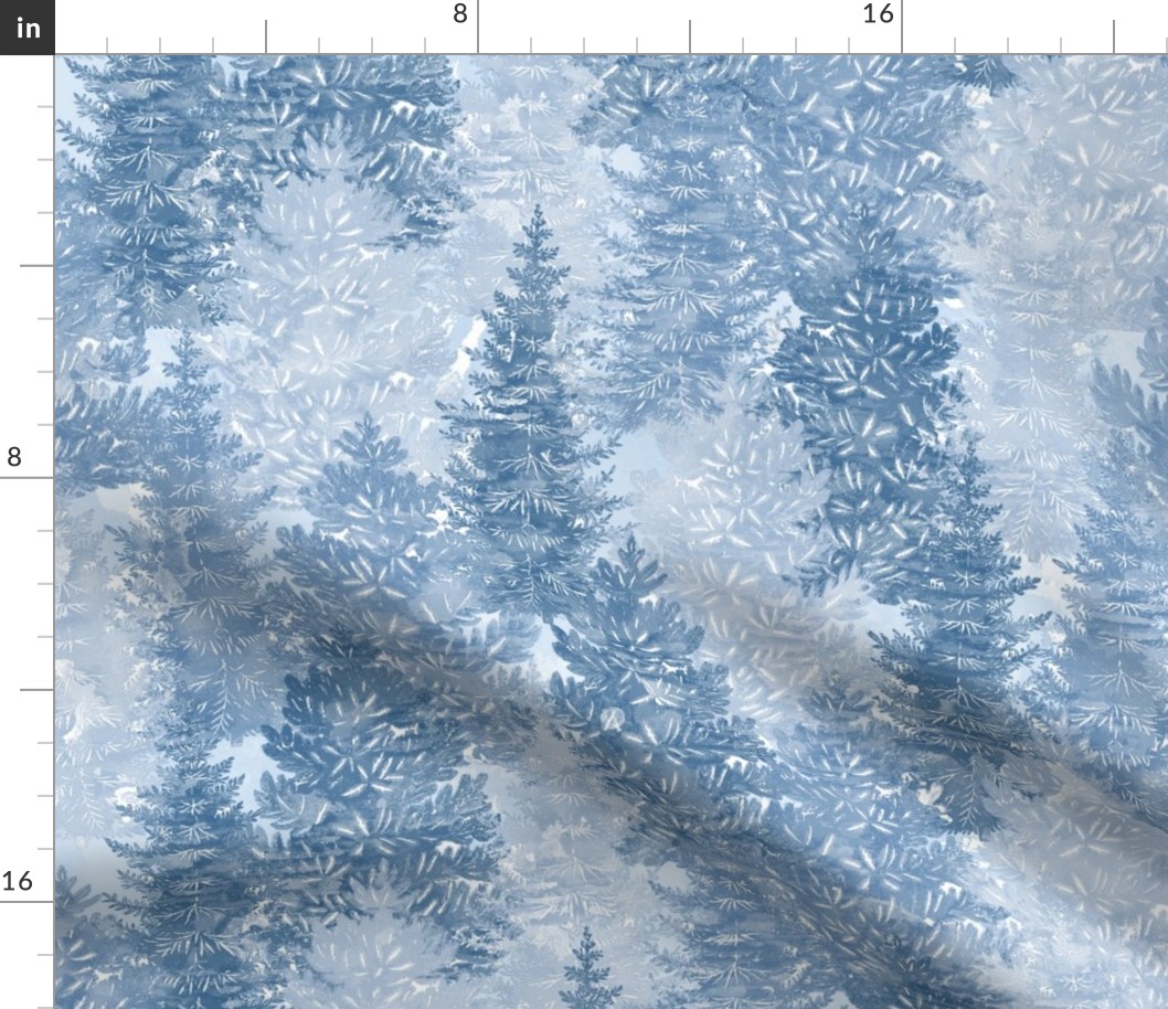 Winter Conifer Forest Watercolor Blue