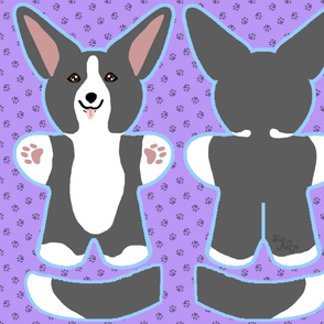 Kawaii Corgi plushie on purple - black white