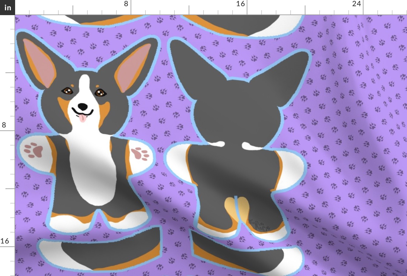 Kawaii Corgi plushie on purple - tricolor