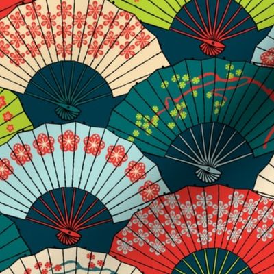 Japanese Fans Bright Patterns