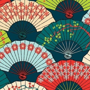1 Yard Japanese Fans & Streamers Fabric 