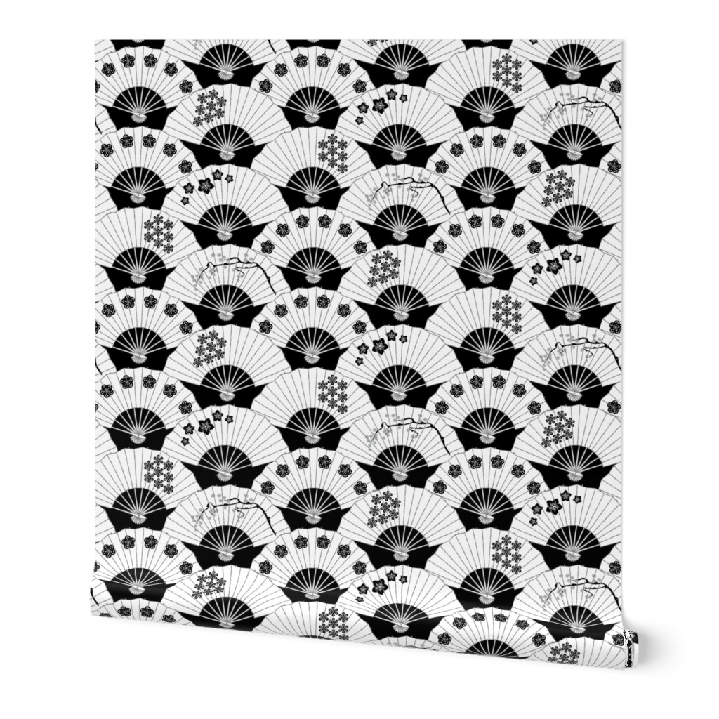 Japanese Fans Black and White Pattern