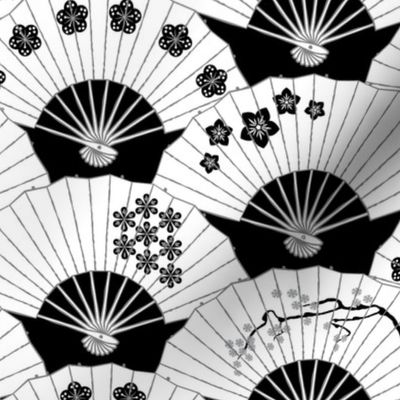 Japanese Fans Black and White Pattern