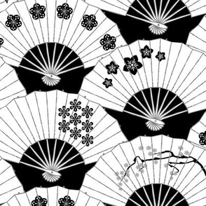 Japanese Fans Black and White Pattern