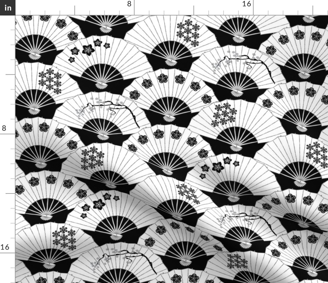 Japanese Fans Black and White Pattern