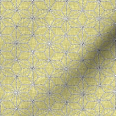 Pearls in a hemp leaf pattern on beige-yellow linen-weave by Su_G_©SuSchaefer