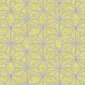Pearls in a hemp leaf pattern on beige-yellow linen-weave by Su_G_©SuSchaefer