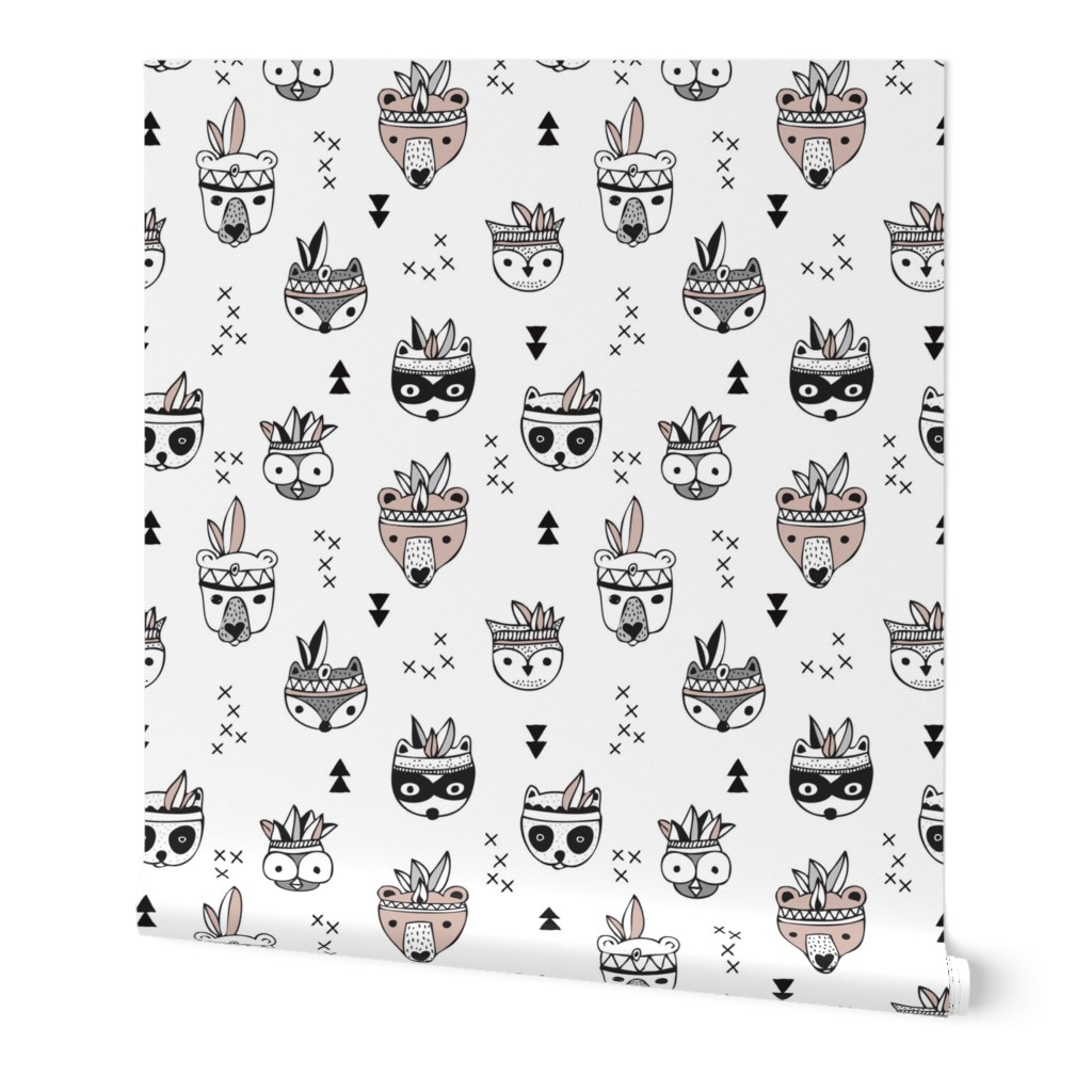 Cool scandinavian geometric woodland animals indian summer zoo black and white XS