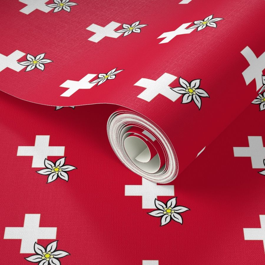 white swiss cross and edelweiss - small